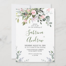 Elegant Eucalyptus Blush Rozen Greenery Wedding Kaart