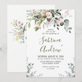 Elegant Eucalyptus Blush Rozen Greenery Wedding Kaart