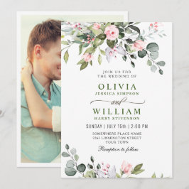 Elegant Eucalyptus Blush Rozen Greenery Wedding Kaart