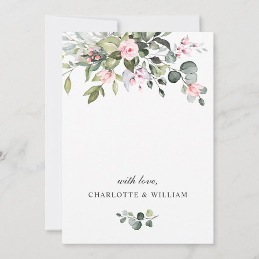 Elegant Eucalyptus Blush Rozen REHEARSAL DINNER Kaart (Achterkant)