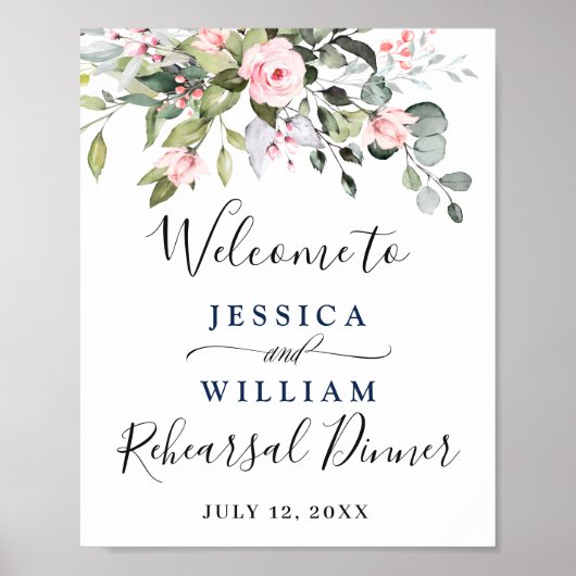 Elegant Eucalyptus Blush Rozen repetitie Dinner Poster (Voorkant)