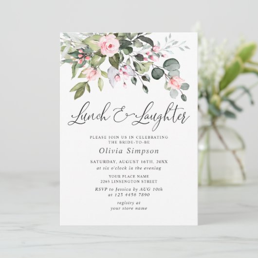 Elegant Eucalyptus Blush Rozen VRIJGEZELLENFEEST Kaart (Staand voorkant)