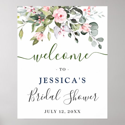 Elegant Eucalyptus Blush Rozen Vrijgezellenfeest Poster (Voorkant)
