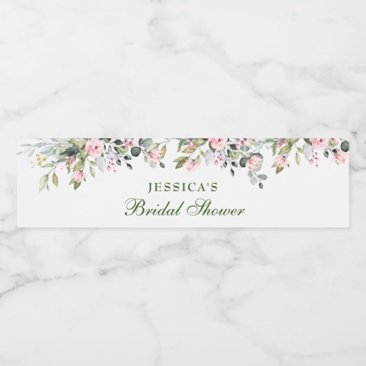 Elegant Eucalyptus Blush Rozen Vrijgezellenfeest Waterfles Etiket (Enkel label)