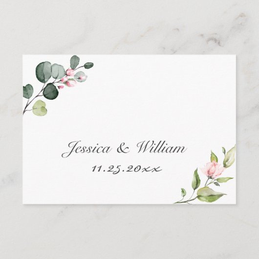 Elegant Eucalyptus Blush Rozen Weddenschappen Enc Informatiekaartje (Achterkant)