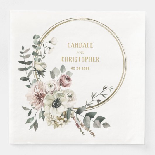 Elegant Eucalyptus Blush White Floral Gold Lijst Servet (Voorkant)