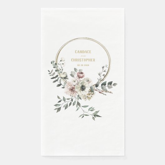 Elegant Eucalyptus Blush White Floral Gold Lijst Servet (Voorkant)