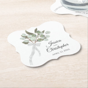 Elegant Eucalyptus Boeket Boho Waterverf Bruiloft Kartonnen Onderzetters