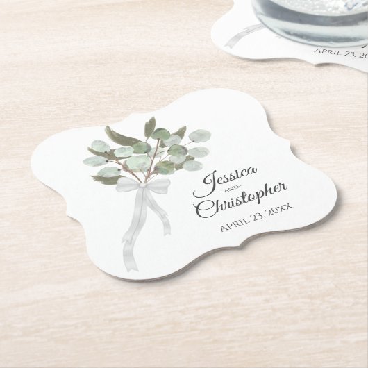 Elegant Eucalyptus Boeket Boho Waterverf Bruiloft Kartonnen Onderzetters (Gekanteld)
