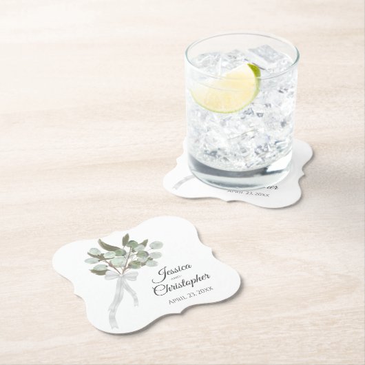 Elegant Eucalyptus Boeket Boho Waterverf Bruiloft Kartonnen Onderzetters (Insitu)