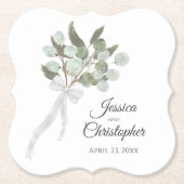 Elegant Eucalyptus Boeket Boho Waterverf Bruiloft Kartonnen Onderzetters (Voorkant)