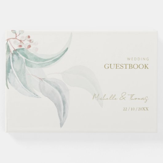 Elegant Eucalyptus Boho Chic Gouden Script Gastenboek (Voorkant)