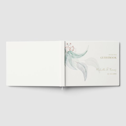 Elegant Eucalyptus Boho Chic Gouden Script Gastenboek (Volledig)