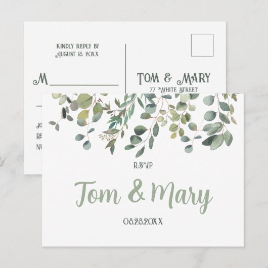 Elegant Eucalyptus Boho Greenery Wedding Rsvp Briefkaart (Voorkant / Achterkant)