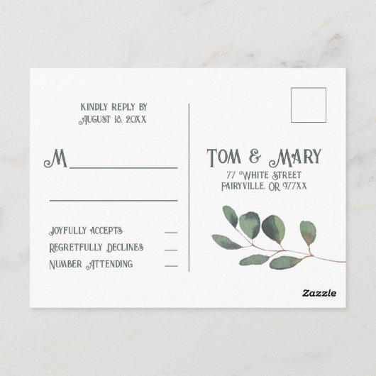 Elegant Eucalyptus Boho Greenery Wedding Rsvp Briefkaart (Achterkant)