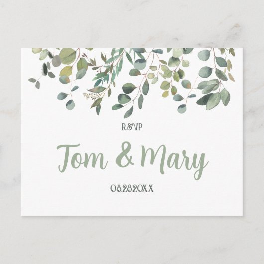 Elegant Eucalyptus Boho Greenery Wedding Rsvp Briefkaart (Voorkant)