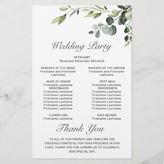 Elegant Eucalyptus Boho huwelijksceremonie program (Achterkant)