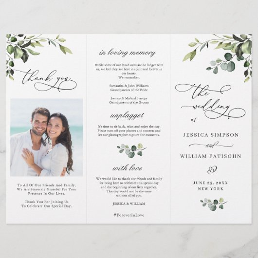 Elegant Eucalyptus Boho huwelijksceremonie program (Voorkant)