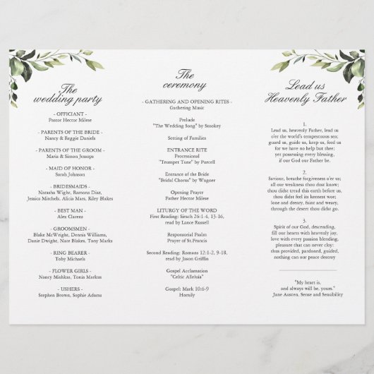 Elegant Eucalyptus Boho huwelijksceremonie program (Achterkant)