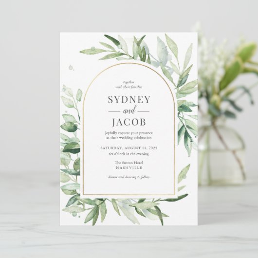 Elegant Eucalyptus Botanical Greenery Arch Wedding Kaart (Staand voorkant)