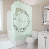 Elegant Eucalyptus Botanical Greenery Monogram Douchegordijn (In situ)