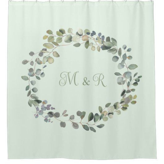 Elegant Eucalyptus Botanical Greenery Monogram Douchegordijn (Voorkant)