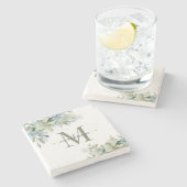 Elegant Eucalyptus Botanical Greenery Monogram Stenen Onderzetter (Zijkant)