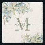 Elegant Eucalyptus Botanical Greenery Monogram Stenen Onderzetter<br><div class="desc">Elegant Eucalyptus Botanische Floral Monogram Marmer Onderzetters met onze prachtige sage eucalyptus green en stoffige blauwe groen en moderne typografie. Eenvoudig aan te passen met uw informatie voor een eenvoudig onderzetter. Neem contact met ons op via cedarandstring@gmail.com als u hulp nodig hebt bij het ontwerp of de bijbehorende producten.</div>