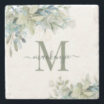 Elegant Eucalyptus Botanical Greenery Monogram Stenen Onderzetter<br><div class="desc">Elegant Eucalyptus Botanische Floral Monogram Marmer Onderzetters met onze prachtige sage eucalyptus green en stoffige blauwe groen en moderne typografie. Eenvoudig aan te passen met uw informatie voor een eenvoudig onderzetter. Neem contact met ons op via cedarandstring@gmail.com als u hulp nodig hebt bij het ontwerp of de bijbehorende producten.</div>