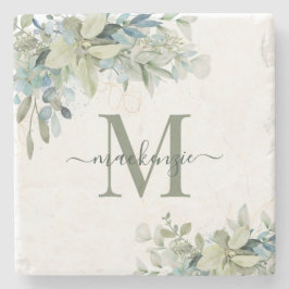 Elegant Eucalyptus Botanical Greenery Monogram Stenen Onderzetter