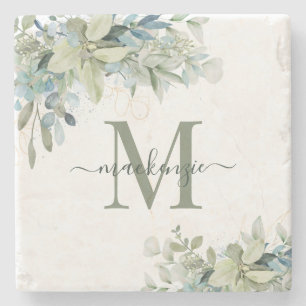 Elegant Eucalyptus Botanical Greenery Monogram Stenen Onderzetter