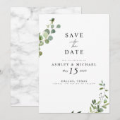 Elegant Eucalyptus Botanical Marble Wedding Save The Date (Voorkant / Achterkant)