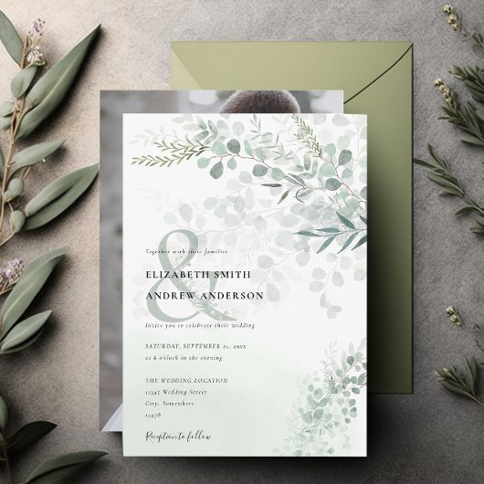 Elegant Eucalyptus Botanical Sage Foto Weddenschap Kaart