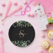 Elegant Eucalyptus Botanisch Goud Monogram Script Papieren Bordje (Feest)