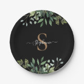 Elegant Eucalyptus Botanisch Goud Monogram Script Papieren Bordje (Voorkant)