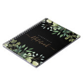 Elegant Eucalyptus Botanisch Zwart Goud Script Notitieboek (Linkerzijde)