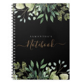Elegant Eucalyptus Botanisch Zwart Goud Script Notitieboek (Voorkant)