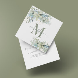 Elegant Eucalyptus Botanische Florenz Monogram Vierkante Visitekaartje