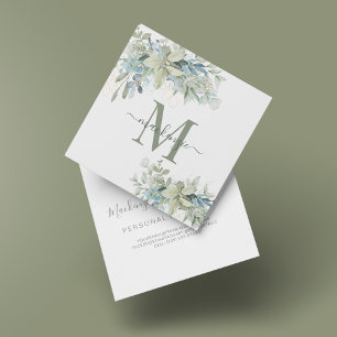 Elegant Eucalyptus Botanische Florenz Monogram Vierkante Visitekaartje