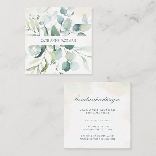 Elegant Eucalyptus Botanische Greenery Modern Vierkante Visitekaartje (Voorkant / Achterkant)