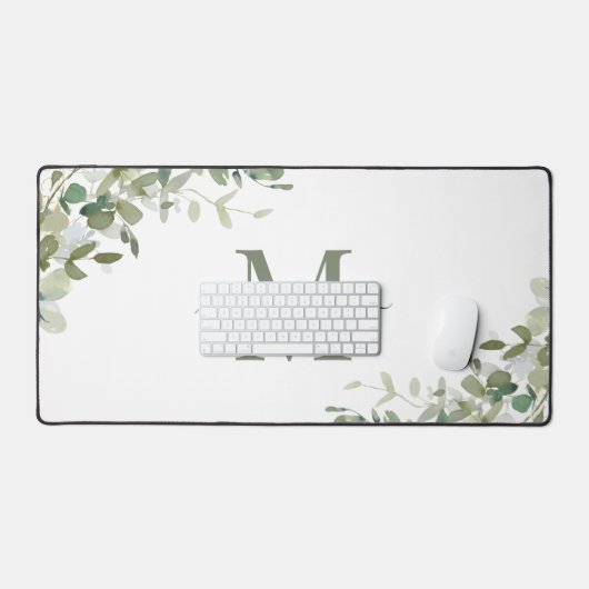 Elegant Eucalyptus Botanische monogram Bureaumat (Keyboard & Muis)