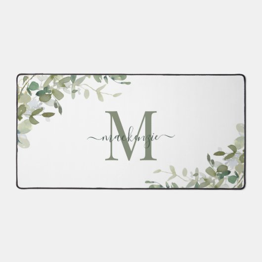 Elegant Eucalyptus Botanische monogram Bureaumat (Voorkant)