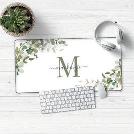 Elegant Eucalyptus Botanische monogram Bureaumat