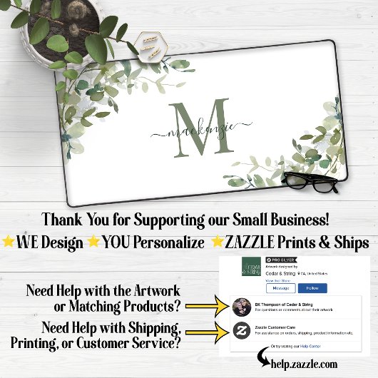 Elegant Eucalyptus Botanische monogram Bureaumat