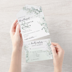 Elegant Eucalyptus Botanische Sage QR Code Weddens All In One Uitnodiging