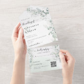 Elegant Eucalyptus Botanische Sage QR Code Weddens All In One Uitnodiging (Afscheurbaar)