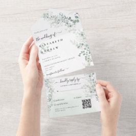 Elegant Eucalyptus Botanische Sage QR Code Weddens All In One Uitnodiging