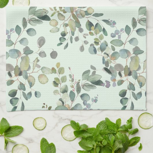 Elegant Eucalyptus Botanische Waterverf Greenery Theedoek (Gevouwen)