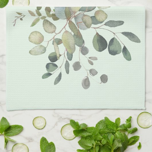 Elegant Eucalyptus Botanische Waterverf Greenery Theedoek (Gevouwen)