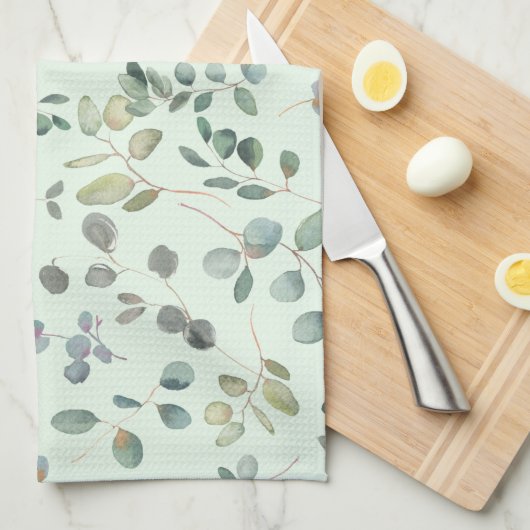 Elegant Eucalyptus Botanische Waterverf Greenery Theedoek (Quarter Fold)